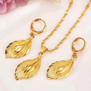 14k solid gold plated Necklace earrings jewelry set for girls and women
